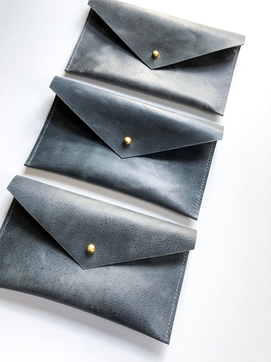 Three Slate Blue Envelope Pouches