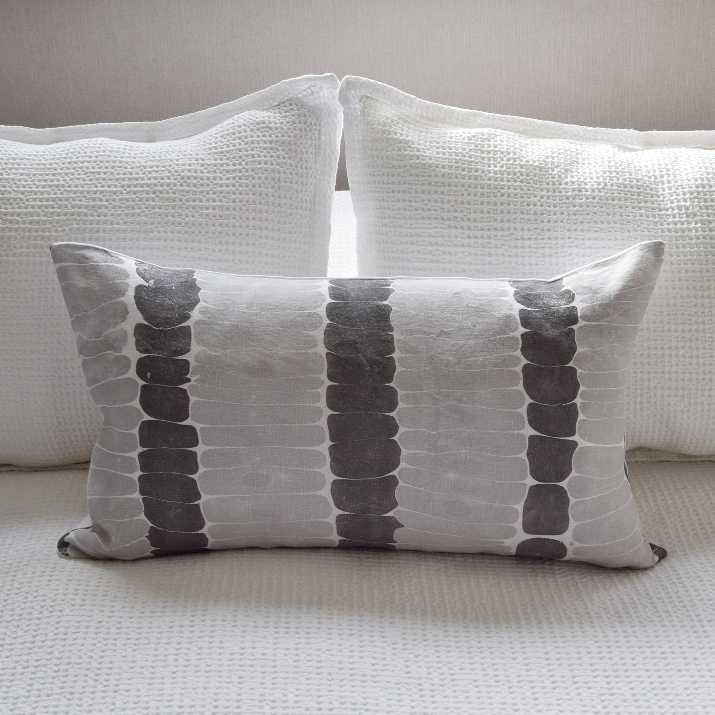 Hand-Marbled Linen Cushion - Dusty Blue & Dark Gray Stripe