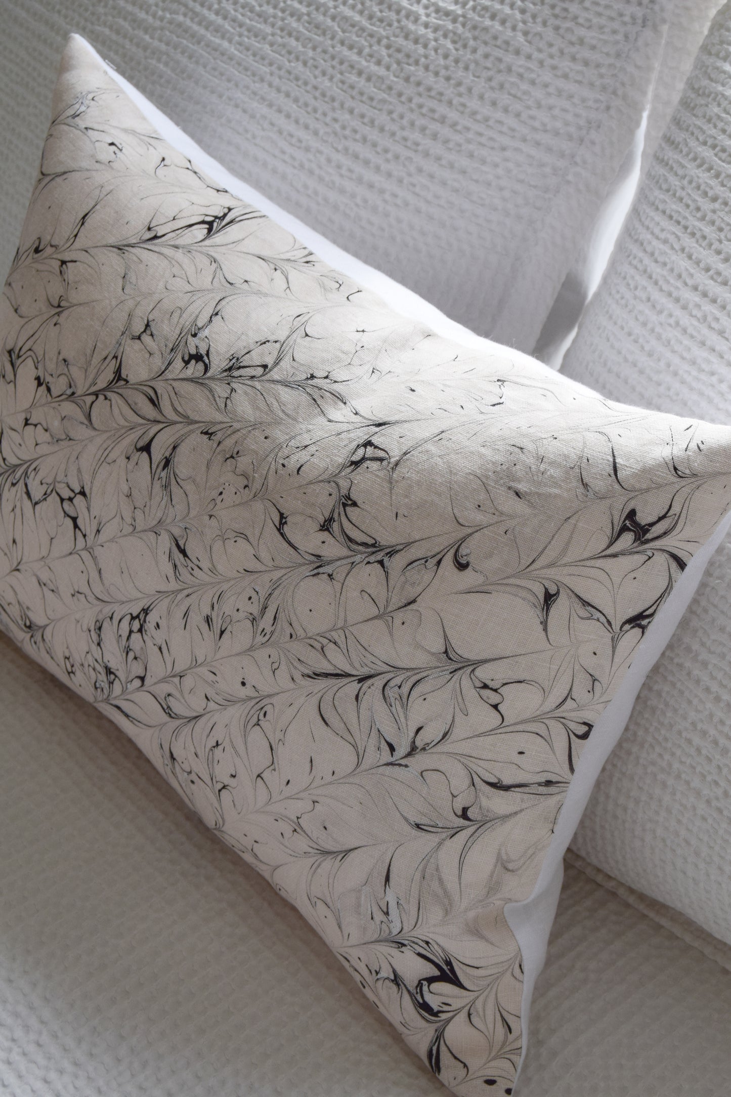 Hand-Marbled Cushion with Insert | Blush with Black Accents