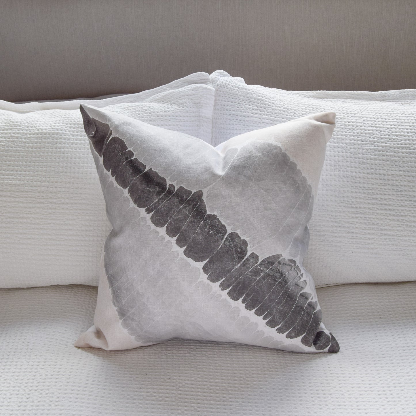 Hand-Marbled Linen Cushion - Dusty Blue, Dark Gray, Blush Stripe