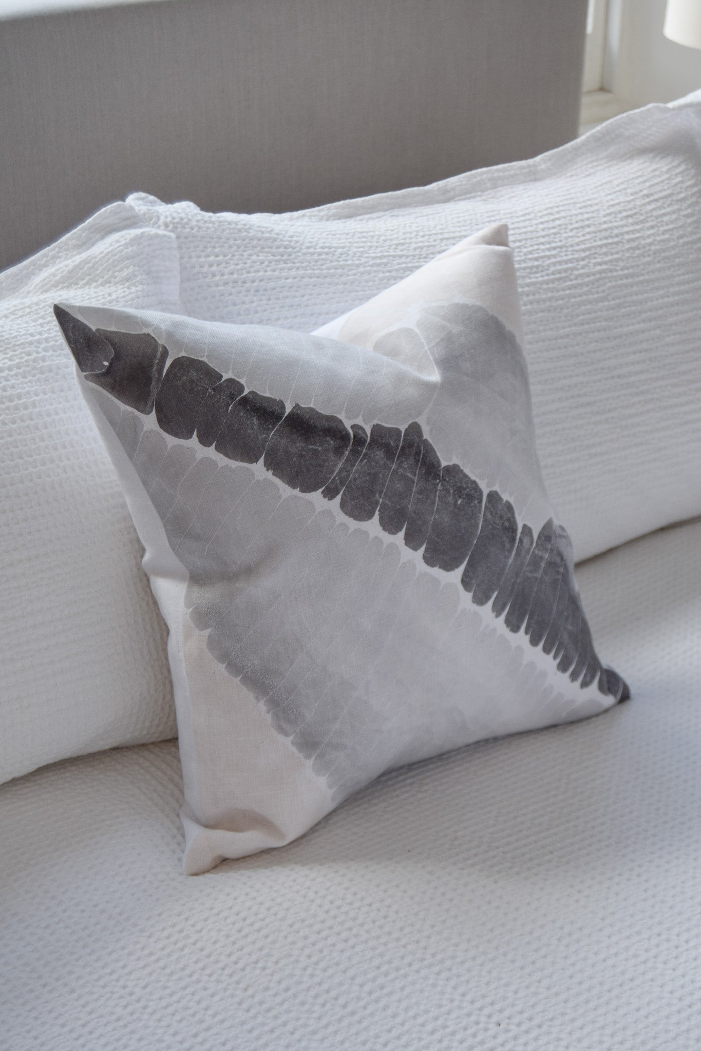 Hand-Marbled Cushion with Insert | Dusty Blue, Dark Gray, Blush Stripe