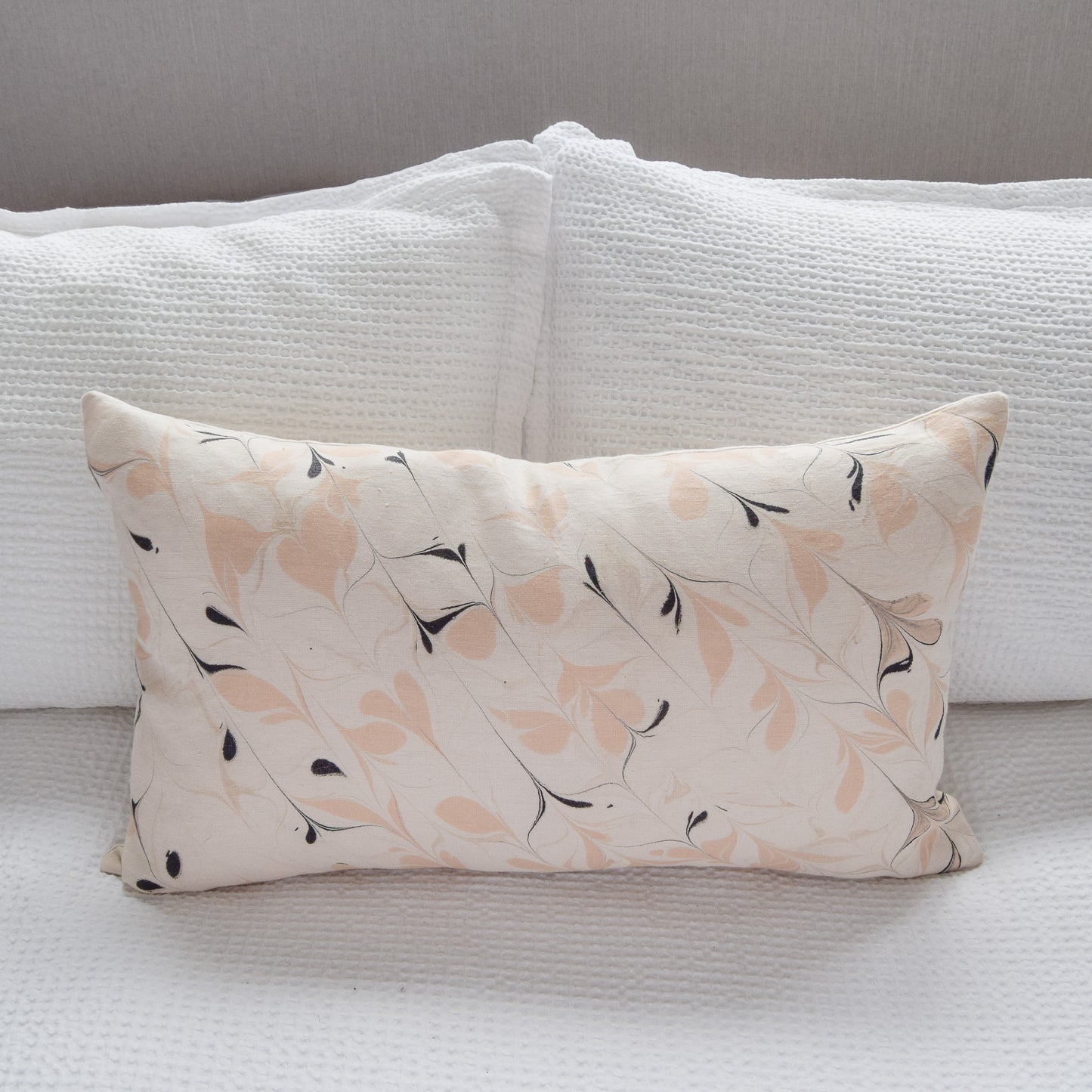 Hand-Marbled Linen Cushion - Blush Vines