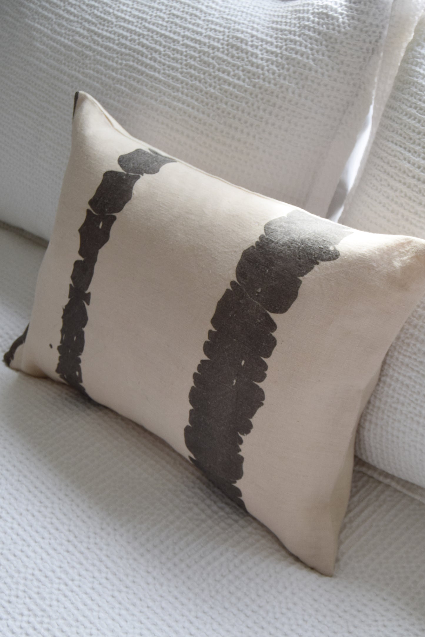 Hand-Marbled Cushion with Insert | Beige with Black Stripe