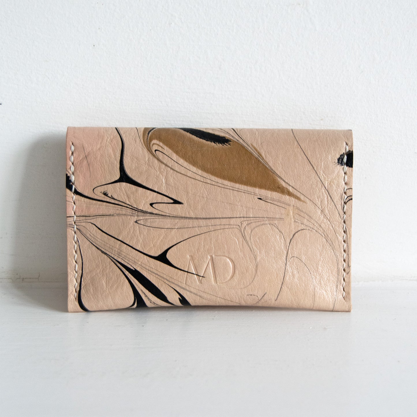 Marbled Leather Card Holder - Black, Brown & Soft Pink