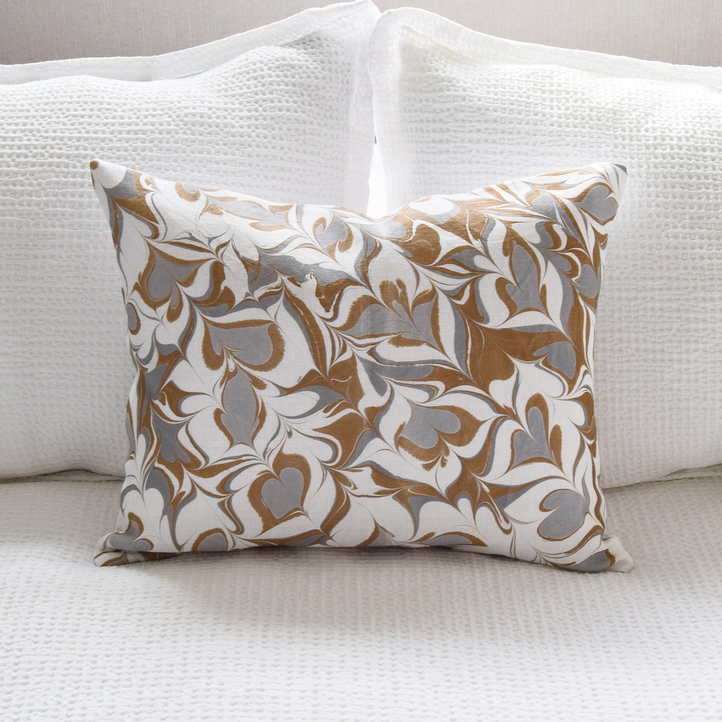 Hand-Marbled Linen Cushion - Dusty Blue & Brown