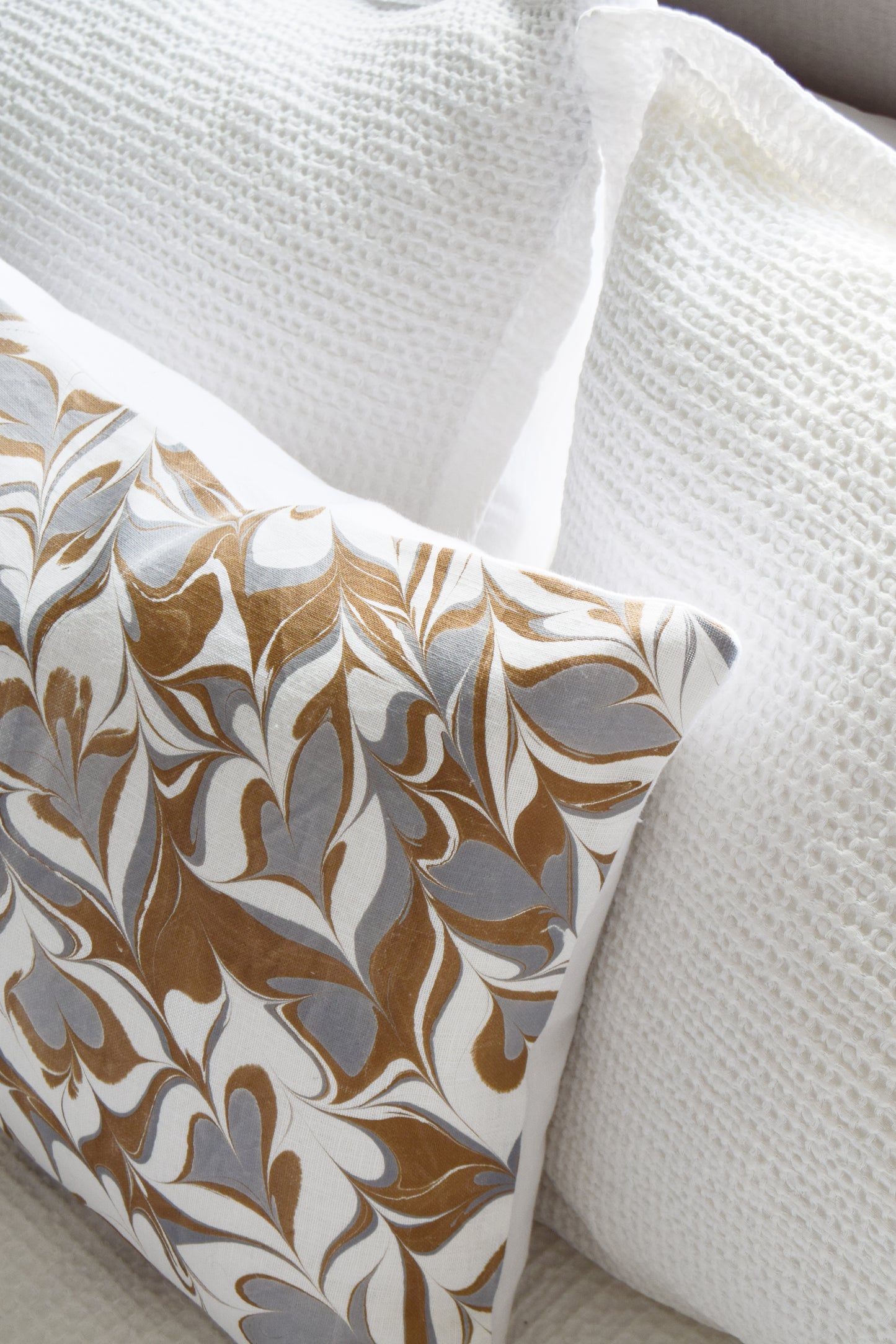 Hand-Marbled Cushion with Insert | Dusty Blue and Brown