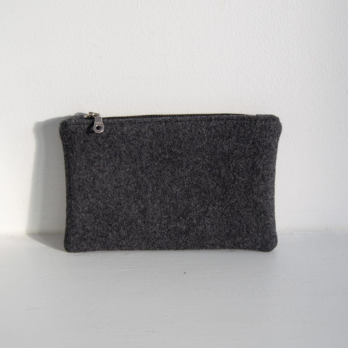 Wool Zip Pouch in Charcoal Gray