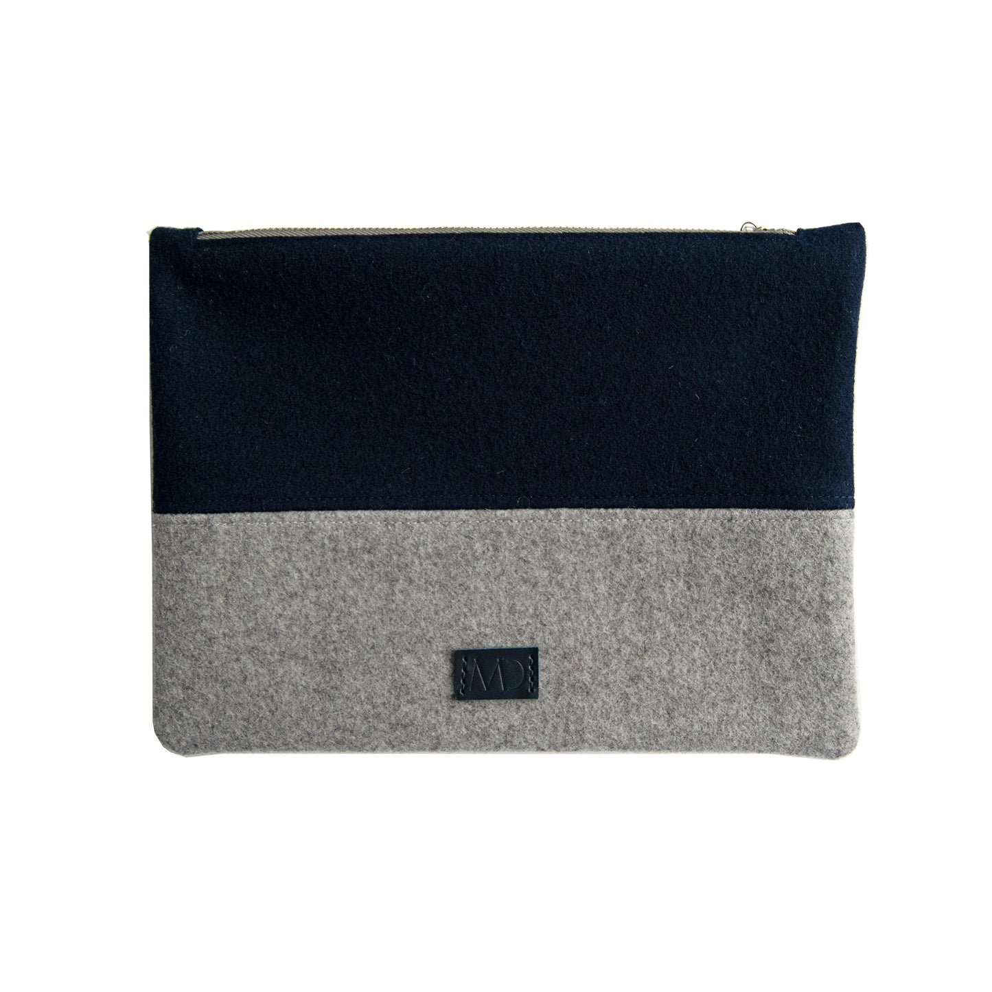 Navy & Gray Wool Zip Pouch