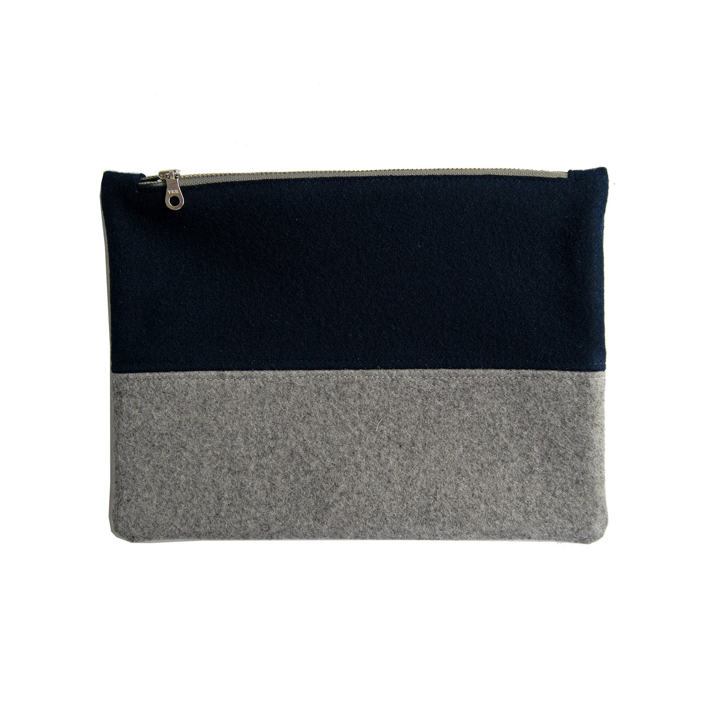 Navy & Gray Wool Zip Pouch