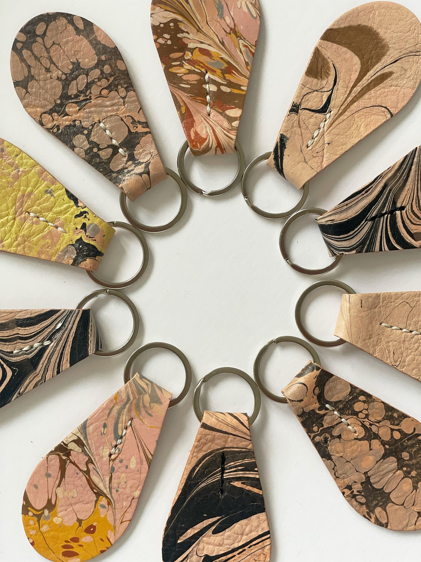 Marbled Leather Teardrop Key Fob - Dusty Blue