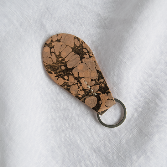 Marbled Leather Teardrop Key Fob - Dusty Blue & Black