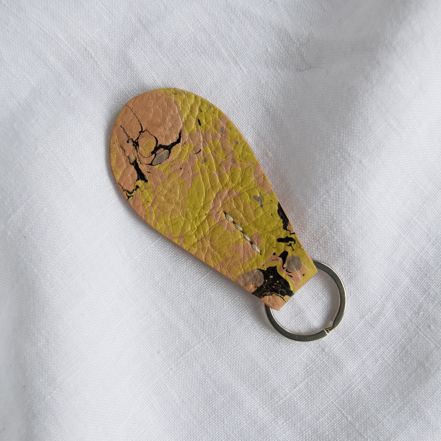 Hand-Marbled Leather Teardrop Key Fob - Chartreuse