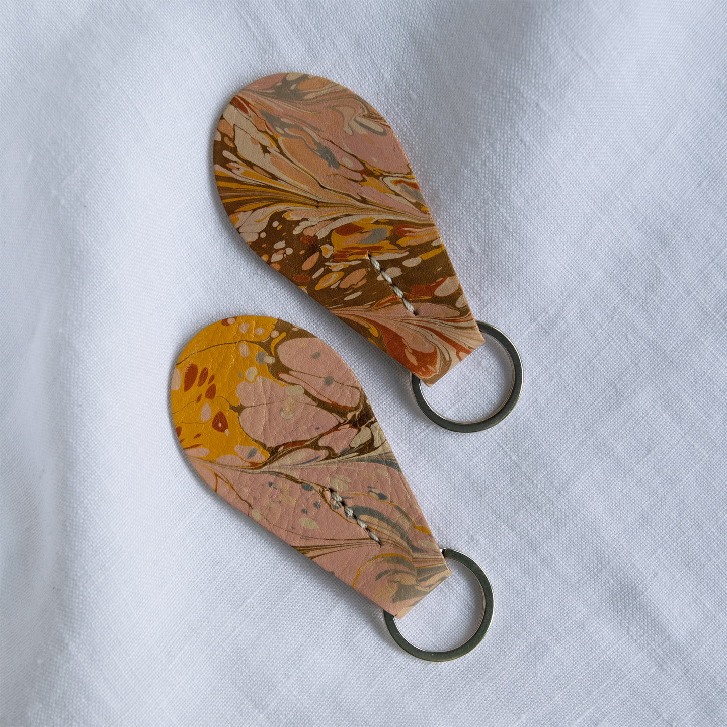 Hand-Marbled Leather Teardrop Key Fob - Summer Solstice