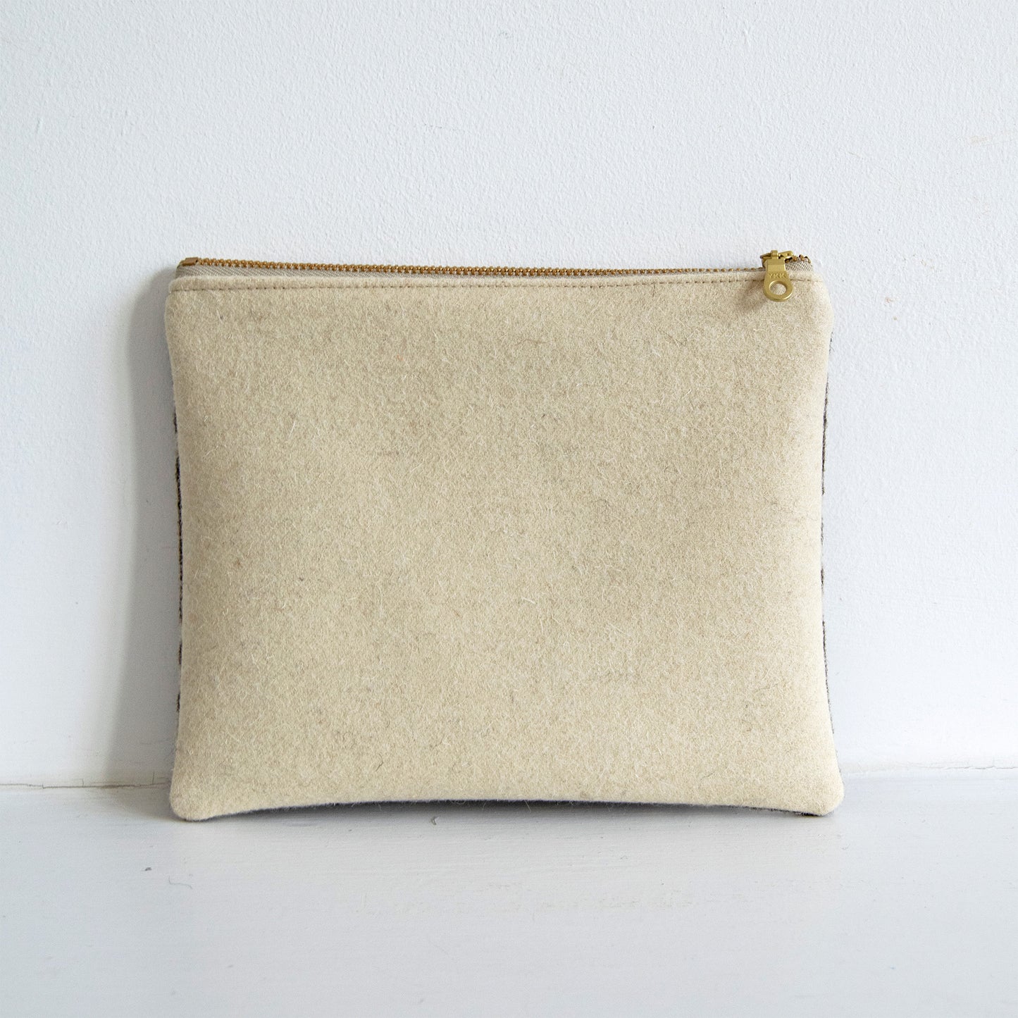 Checkered Wool Zip Pouch - Brown