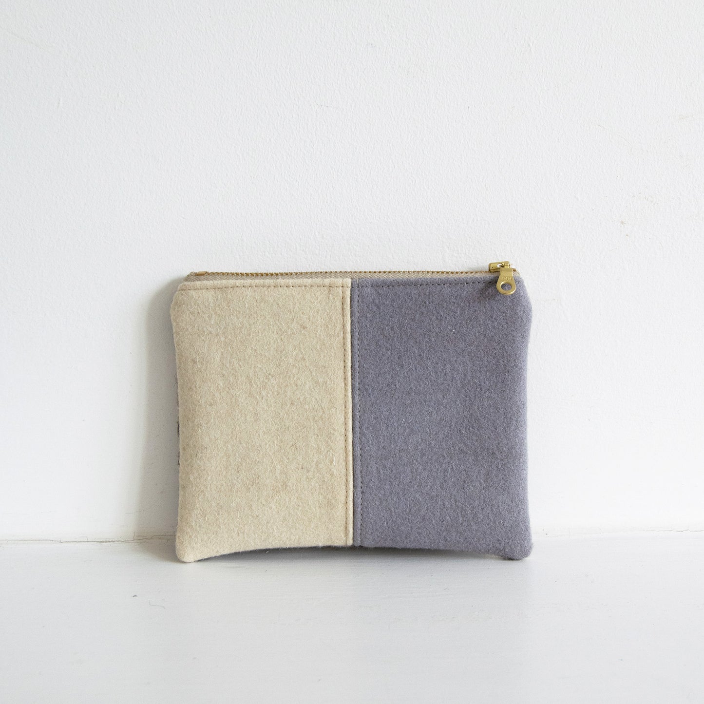Small Checkered Wool Zip Pouch - Brown