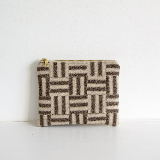 Small Checkered Wool Zip Pouch - Brown