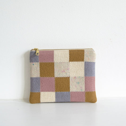 Small Checkered Wool Zip Pouch - Pastel