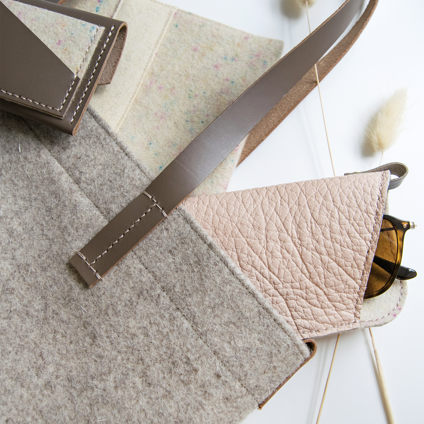 Leather Sunglasses Sleeve in Blush