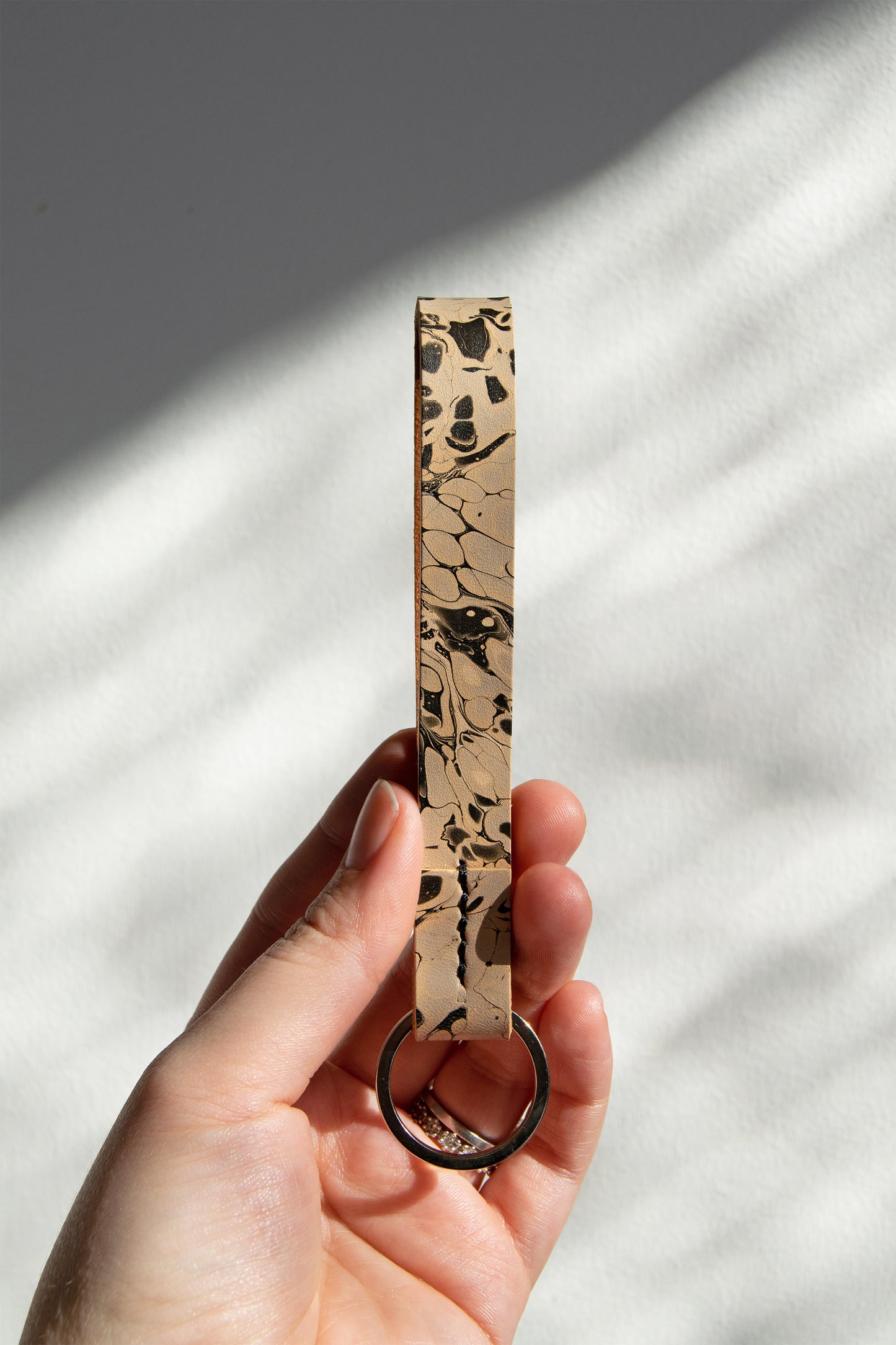 Marbled Leather Key Fob - Blue, Black & White