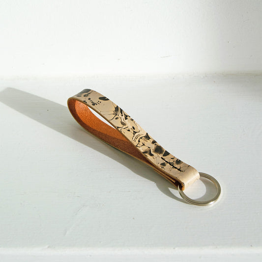 Marbled Leather Key Fob - Blue, Black & White