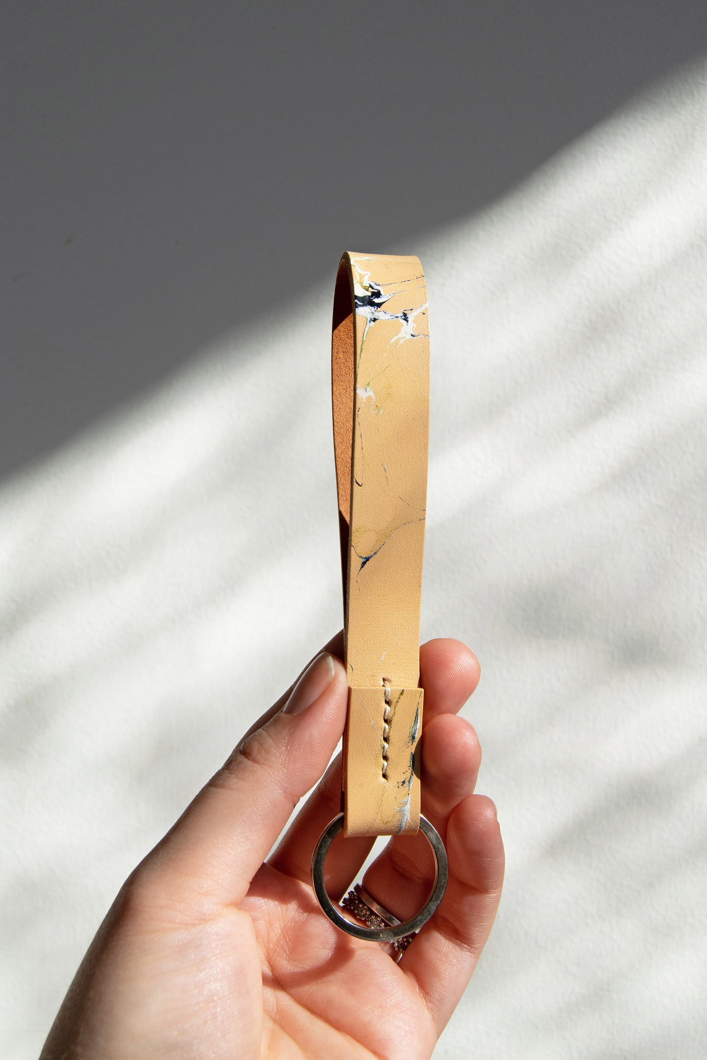 Marbled Leather Key Fob - Navy, Olive, Black & White