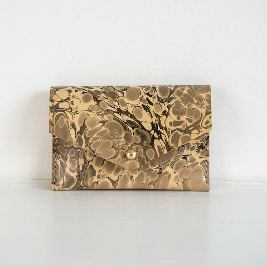 Marbled Leather Card Holder - Black Tortoise Shell