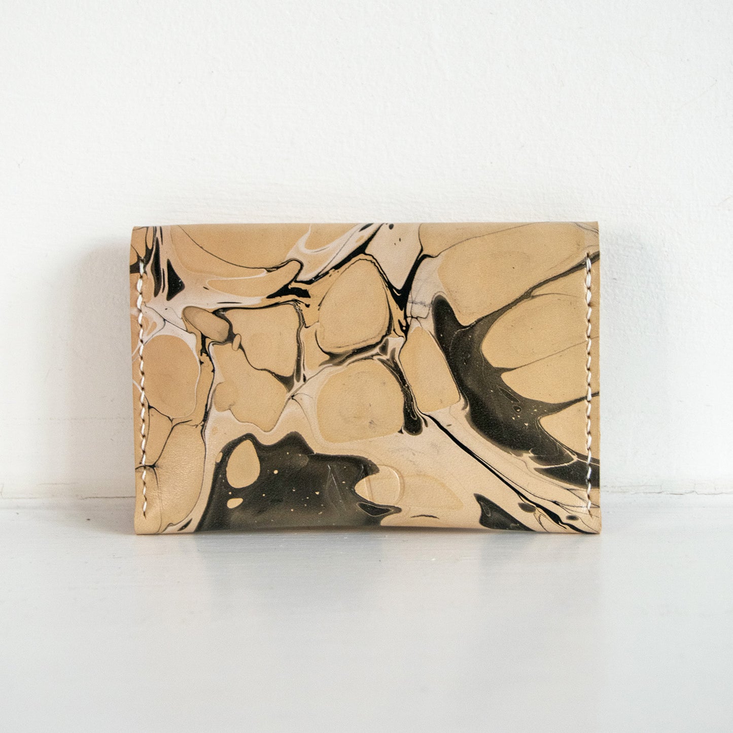 Marbled Leather Card Holder - Black & White
