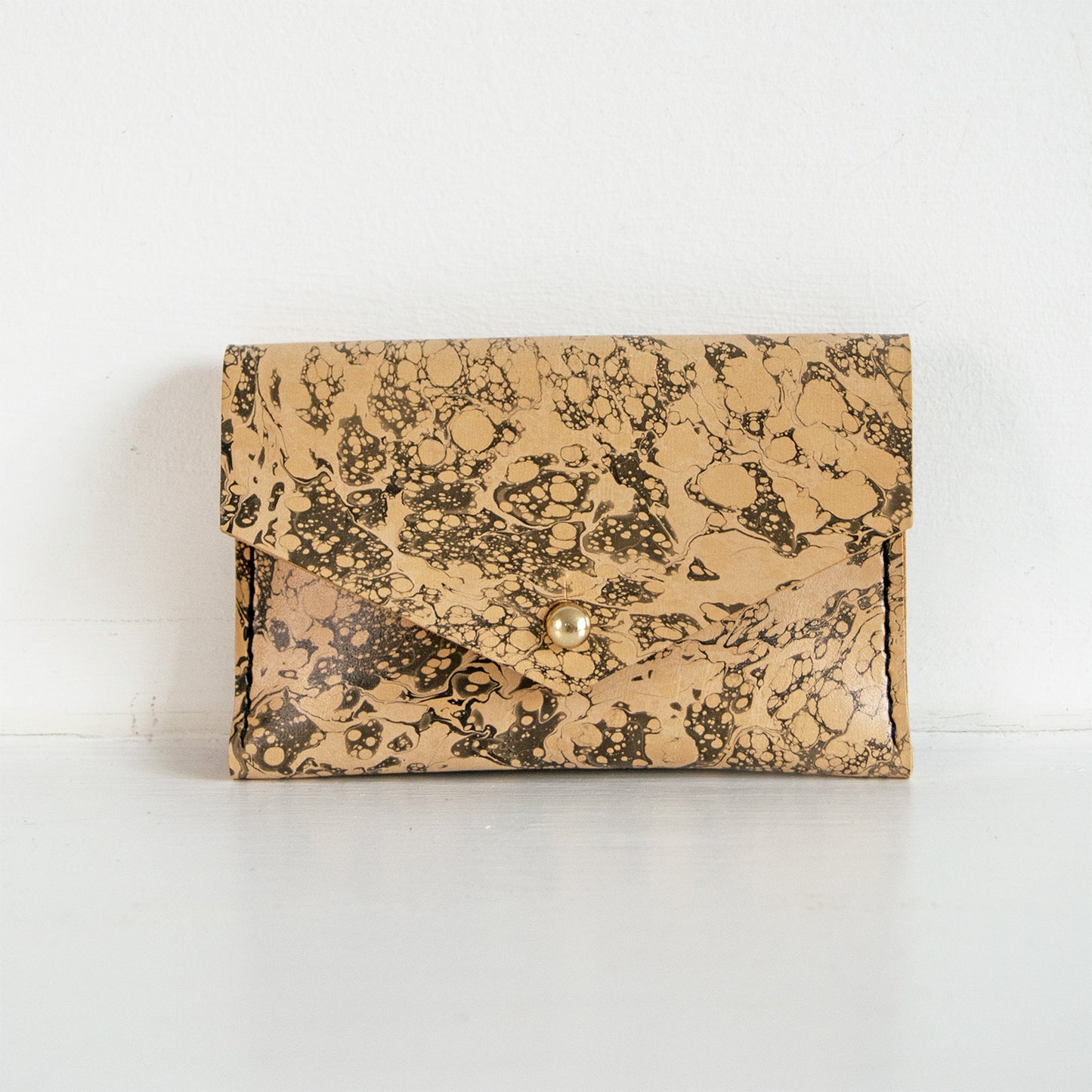 Marbled Leather Card Holder - Black & White Foam