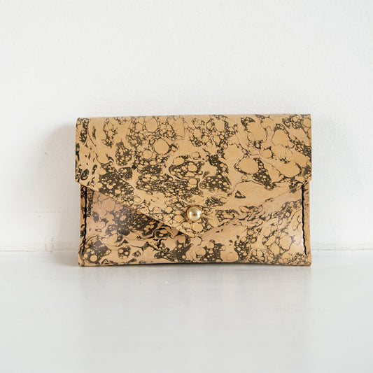 Marbled Leather Card Holder - Black & White Foam