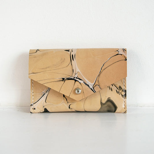 Marbled Leather Card Holder - Black & White