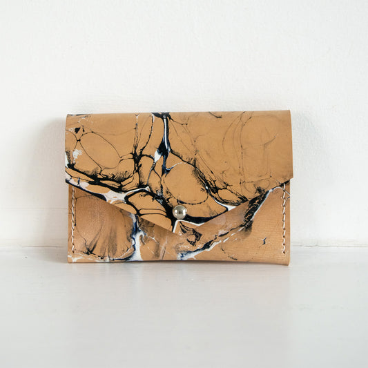 Marbled Leather Card Holder - Navy, Black & White