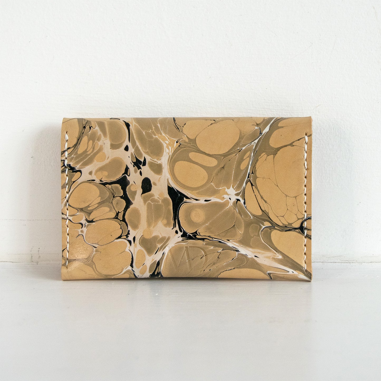 Marbled Leather Card Holder - Black, Navy & White Stone