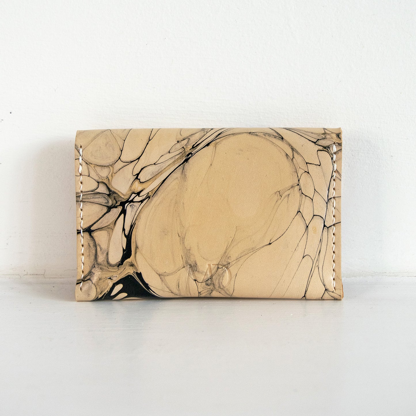 Marbled Leather Card Holder - White & Black