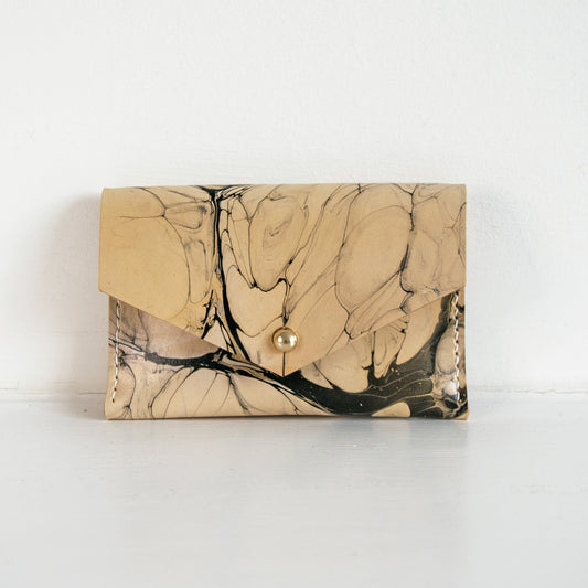 Marbled Leather Card Holder - White & Black