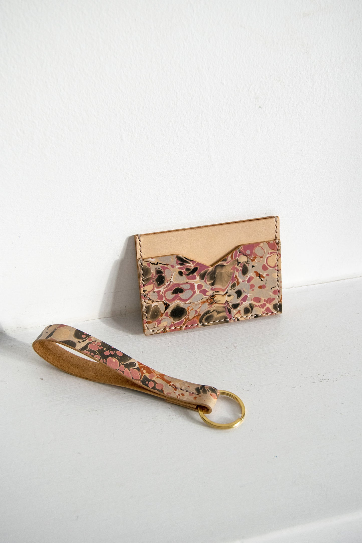 Marbled Slim Leather Card Holder - Multi-Color Pebble