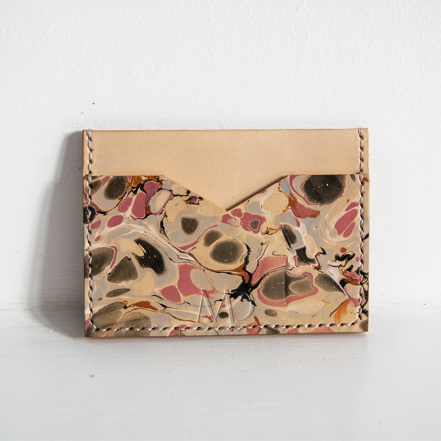 Marbled Slim Leather Card Holder - Multi-Color Pebble