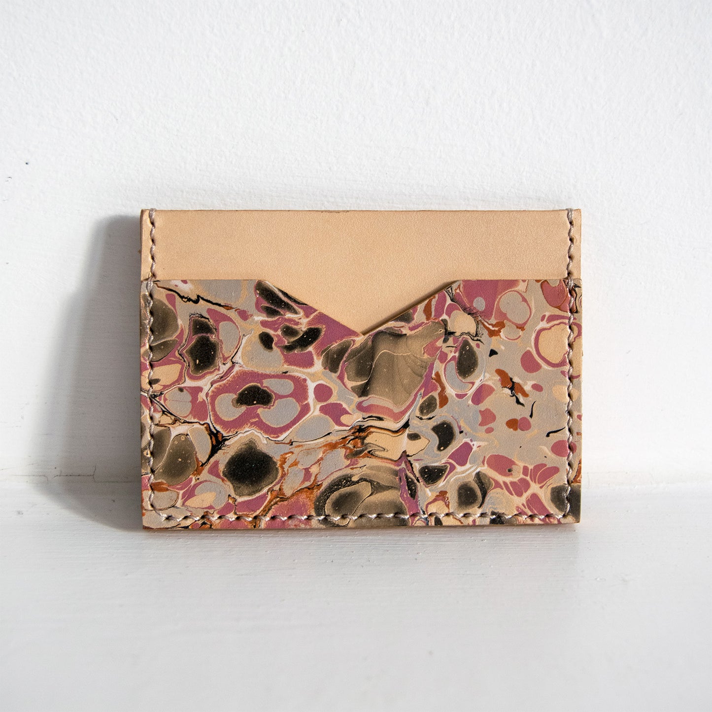 Marbled Slim Leather Card Holder - Multi-Color Pebble