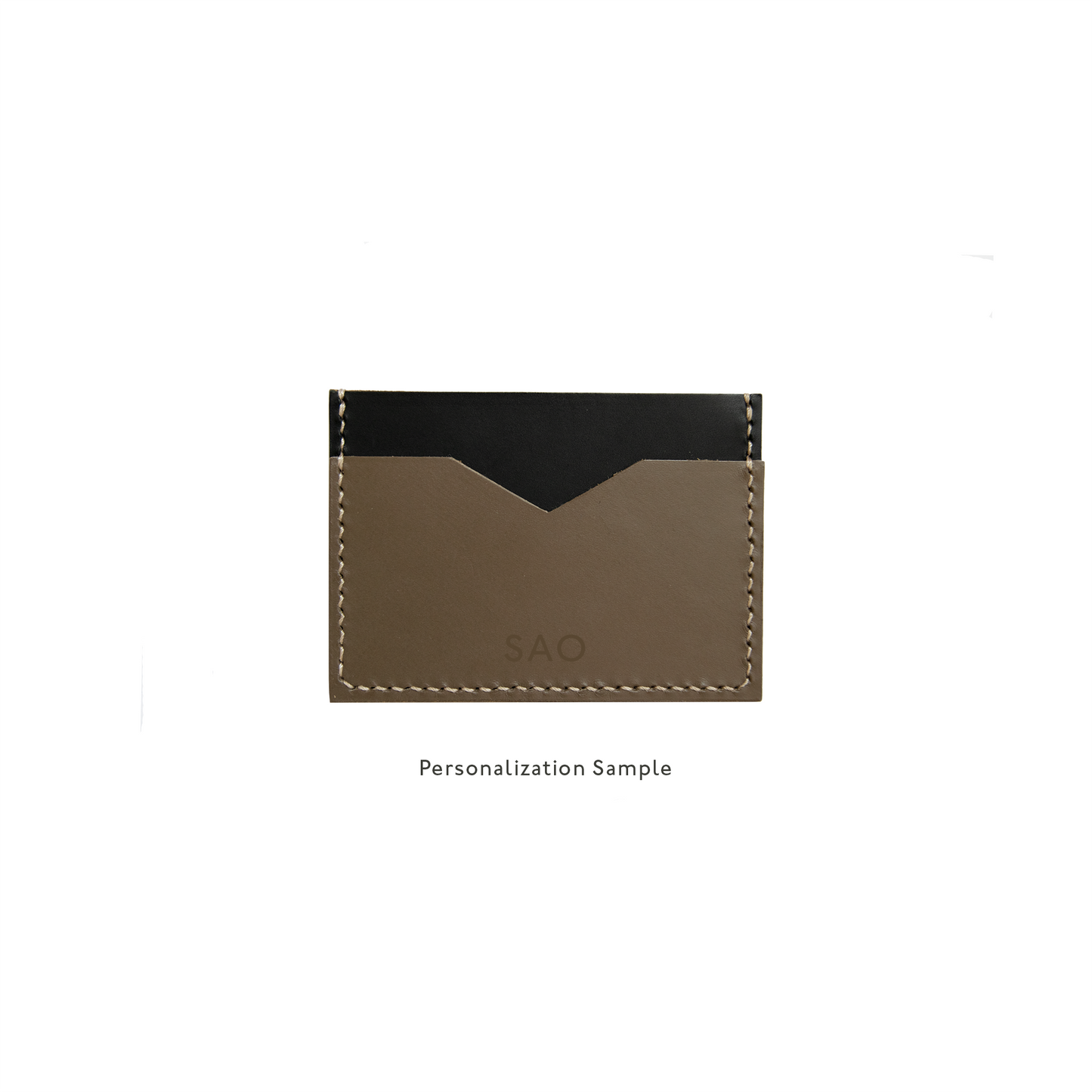 Slim Leather Card Holder in Black & Taupe