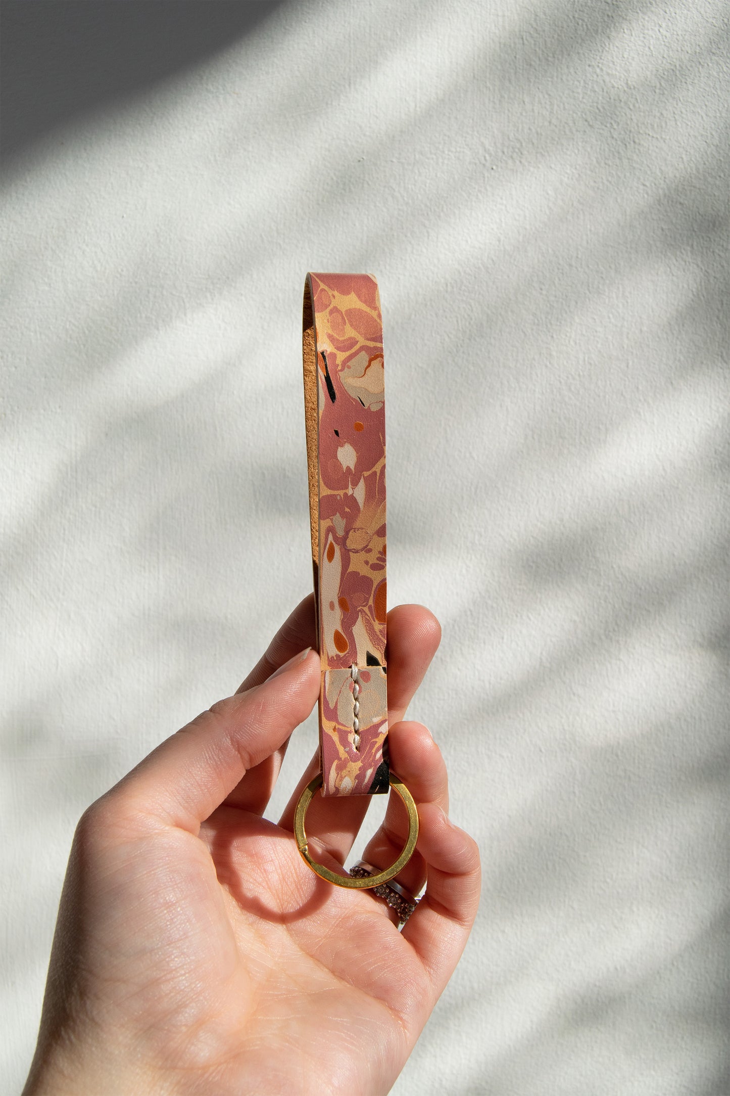 Marbled Leather Key Fob - Multi-Color Stone