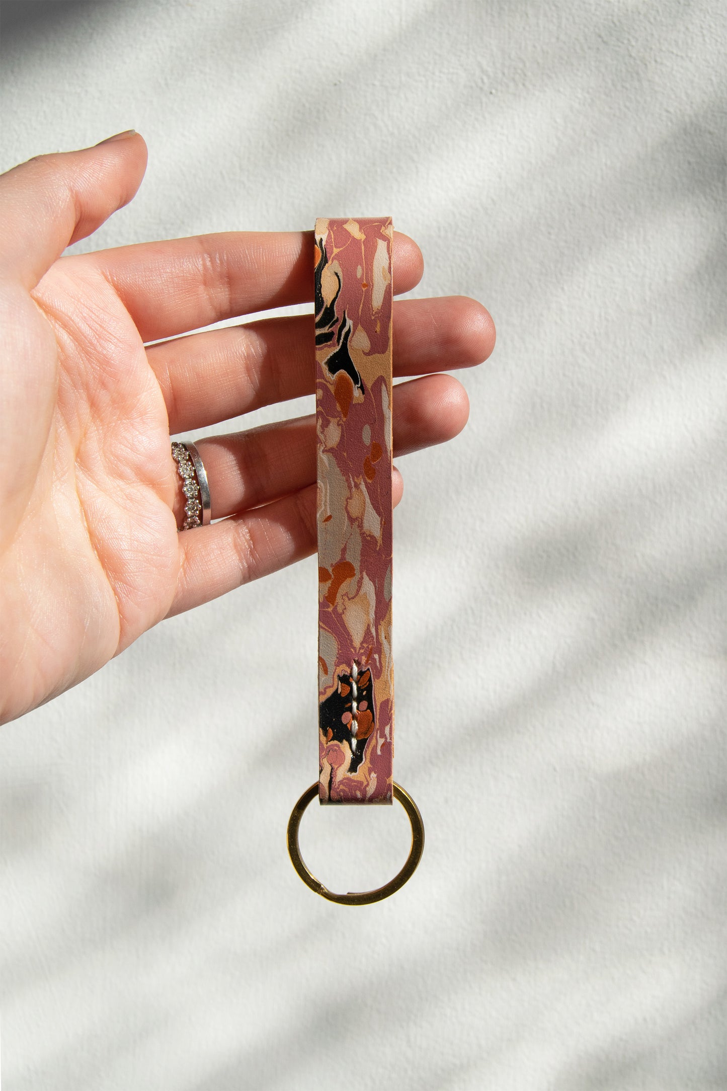 Marbled Leather Key Fob - Multi-Color Stone