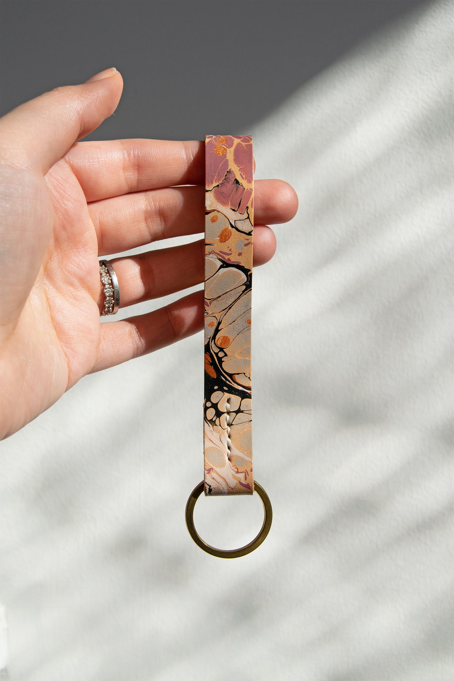 Marbled Leather Key Fob - Multi-Color Stone