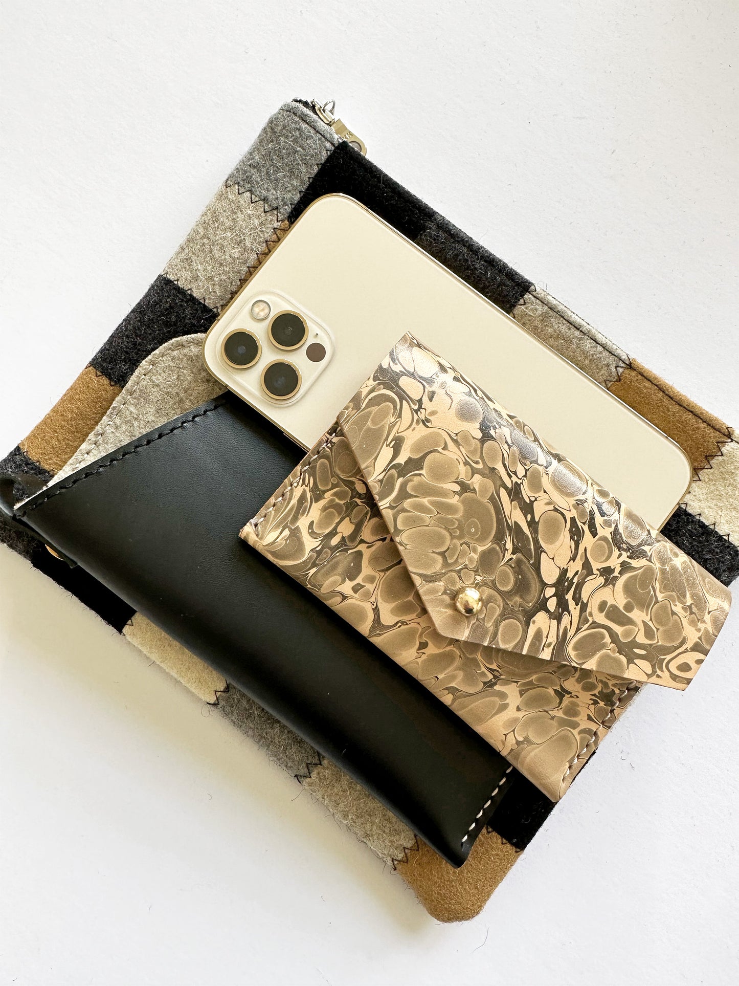 Checkered Wool Zip Pouch - Neutrals