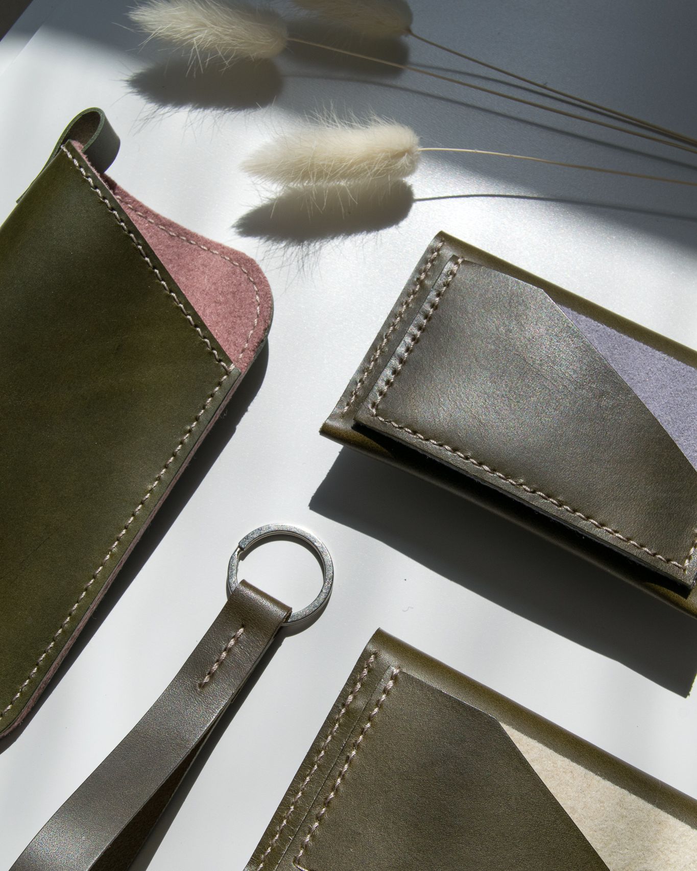 Leather Key Fob in Olive Green