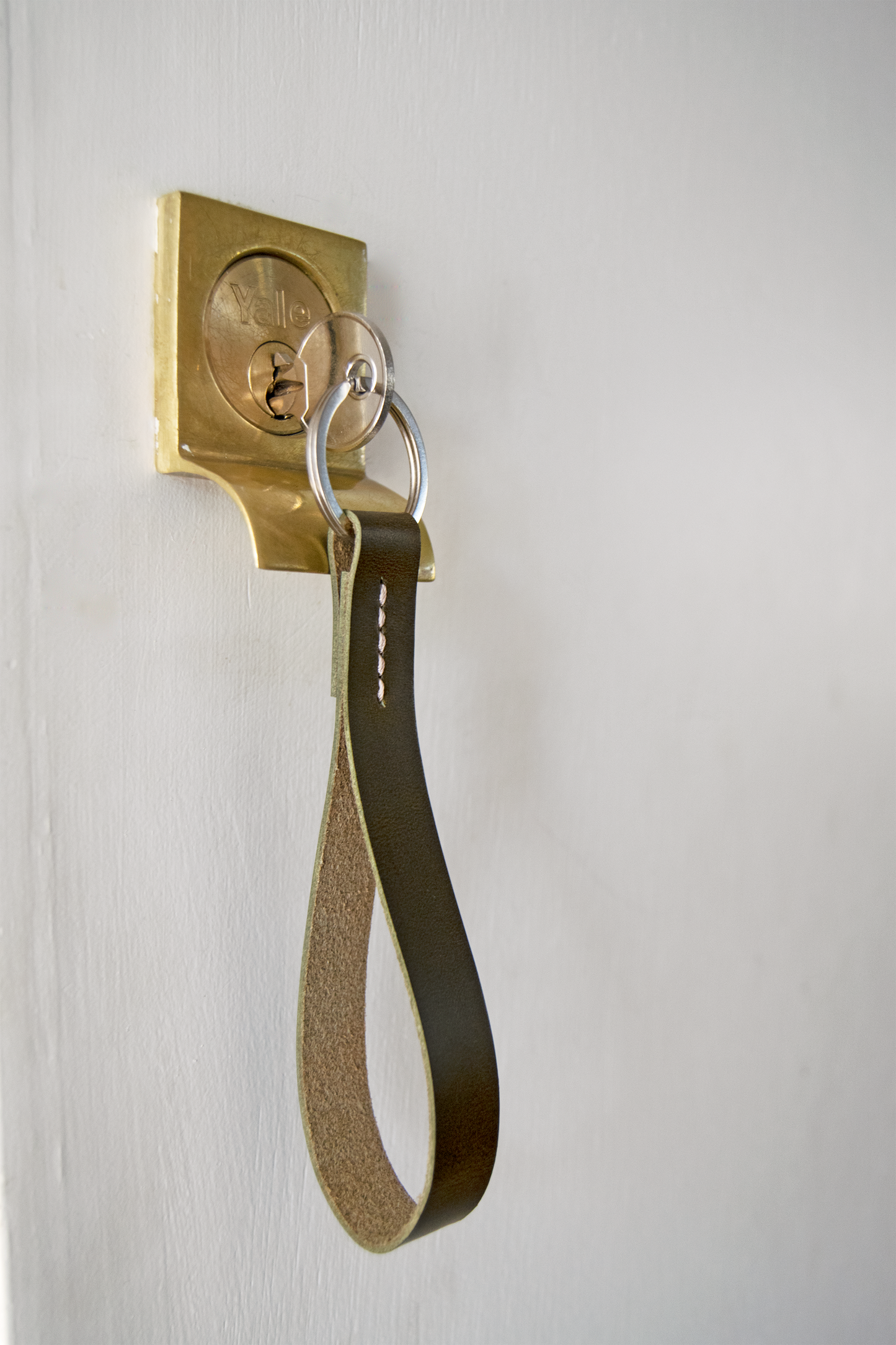 Leather Key Fob in Olive Green