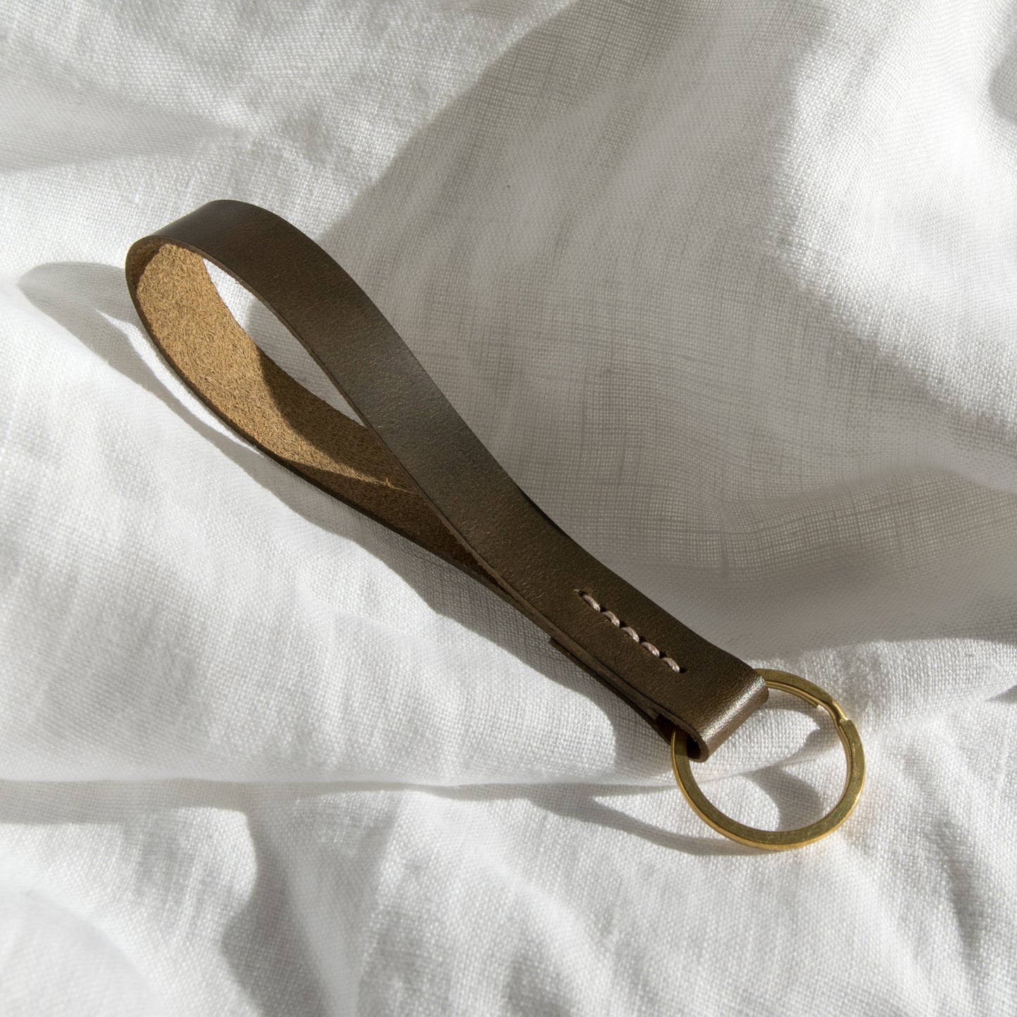 Leather Key Fob in Olive Green