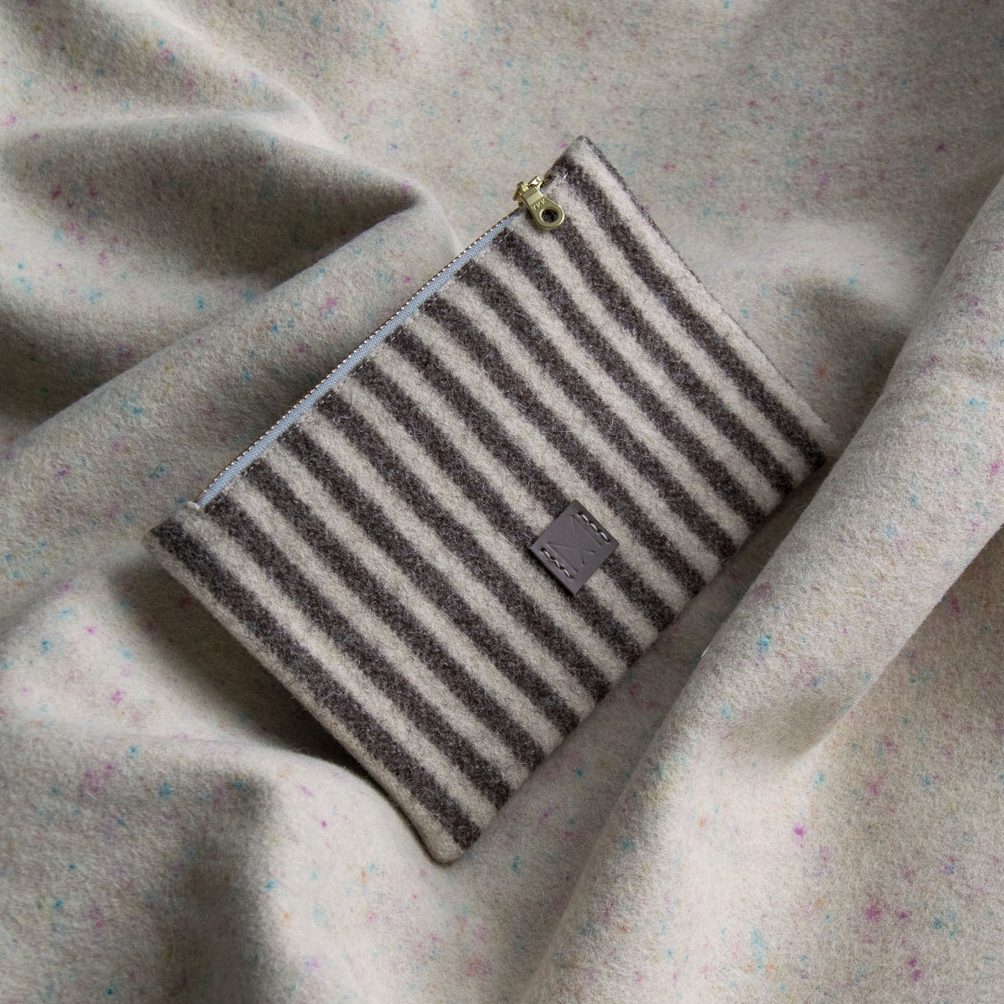 Small Wool Zip Pouch in Brown Stripe