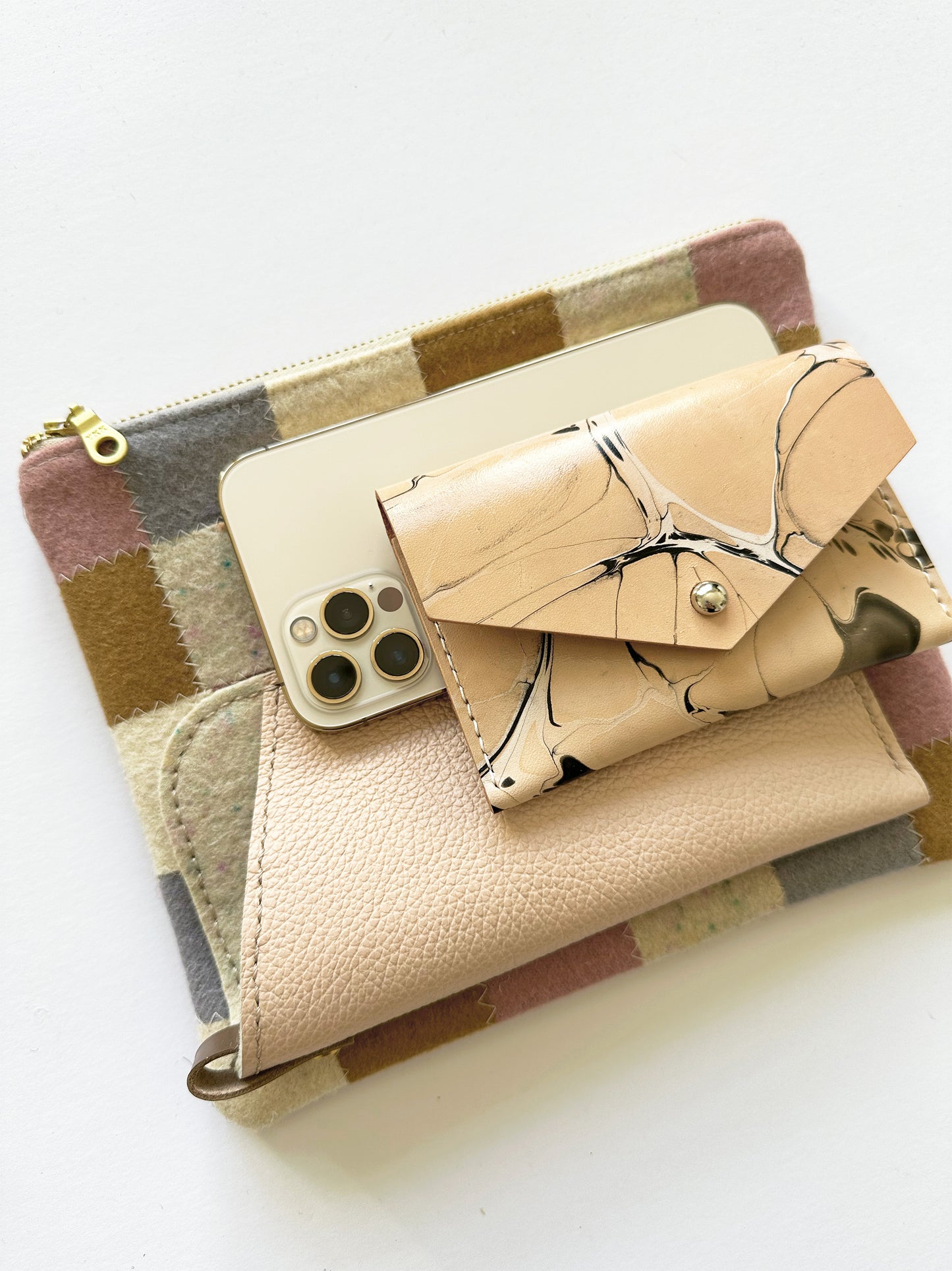 Checkered Wool Zip Pouch - Pastel