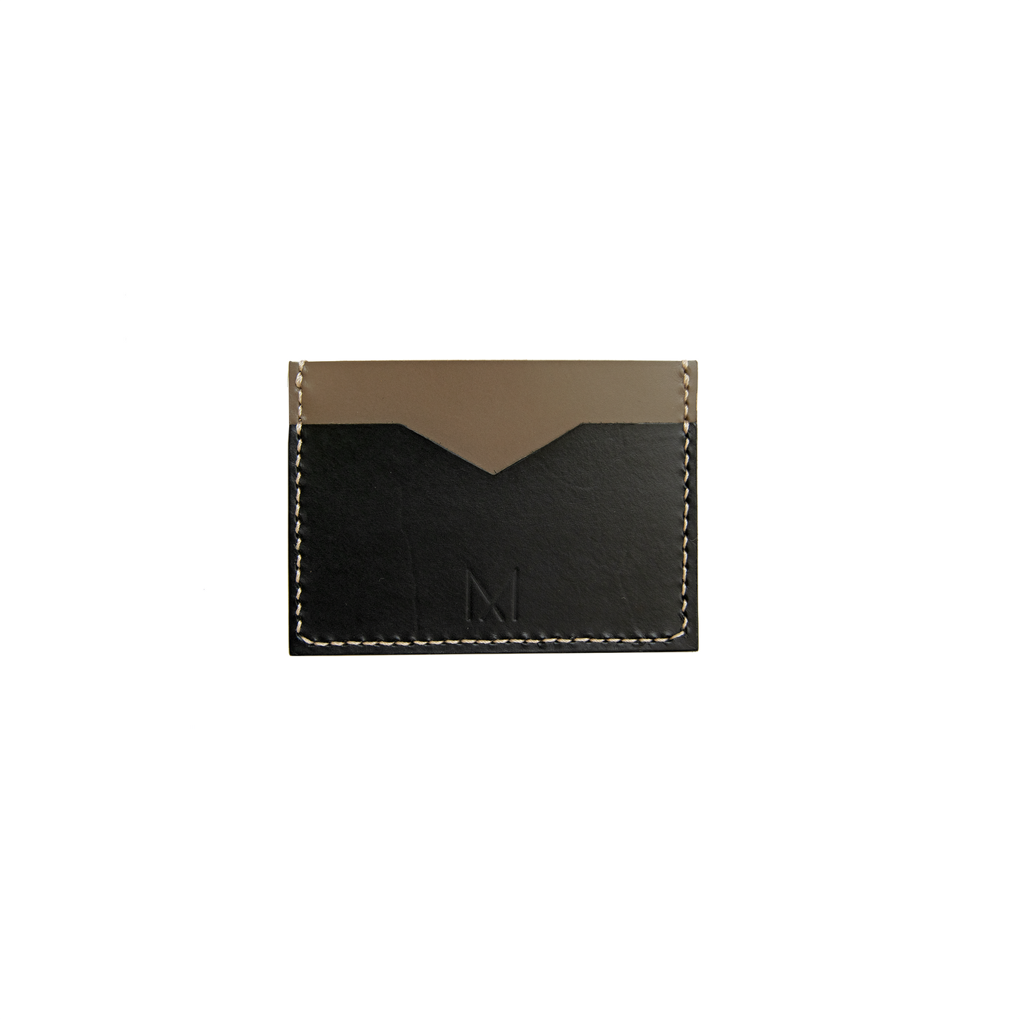 Slim Leather Card Holder in Black & Taupe