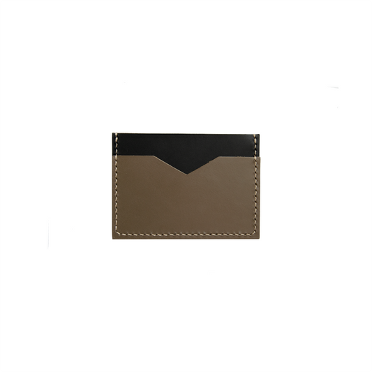 Slim Leather Card Holder in Black & Taupe