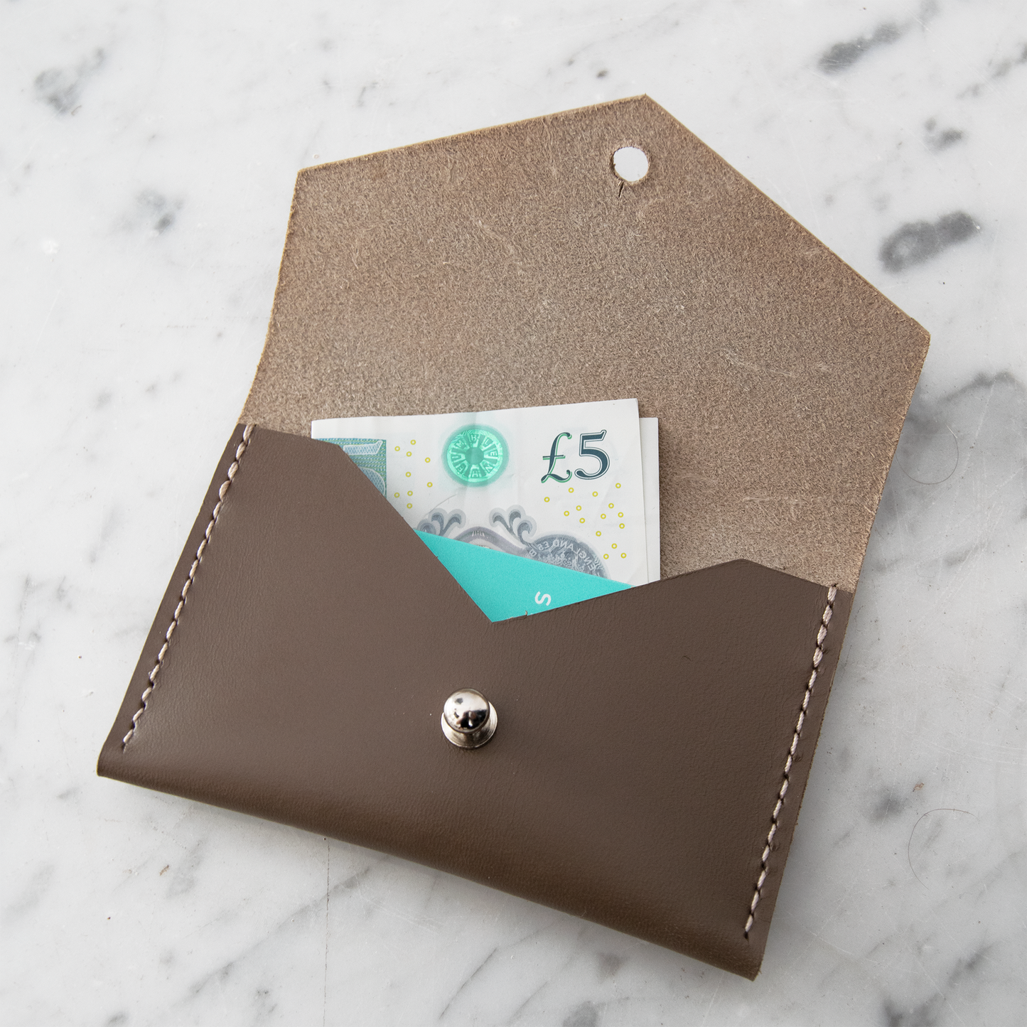 Geometric Leather Card Holder in Taupe